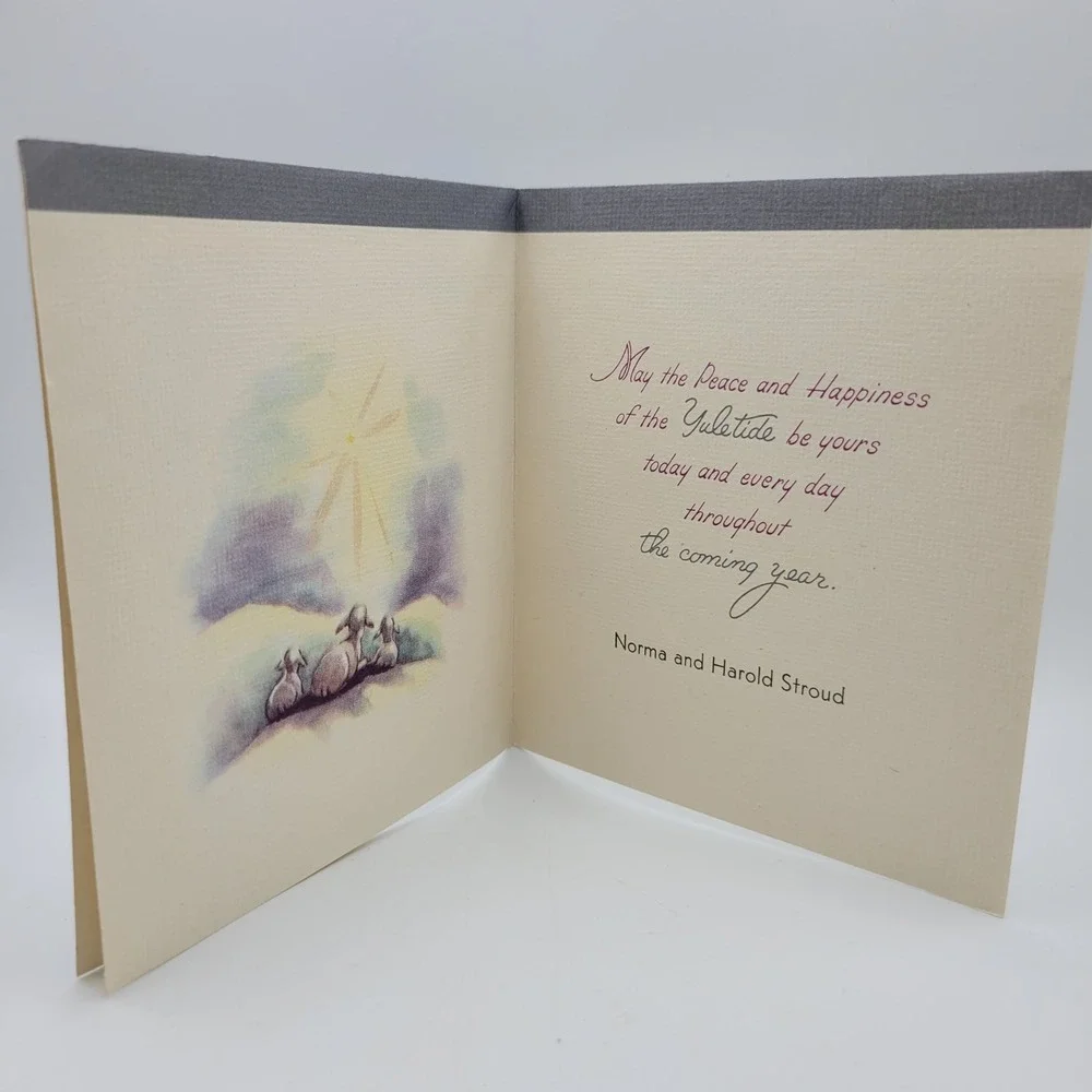 Vintage Christmas Card Shepherd Sheep Norma Harold Stroud‎ Religious
